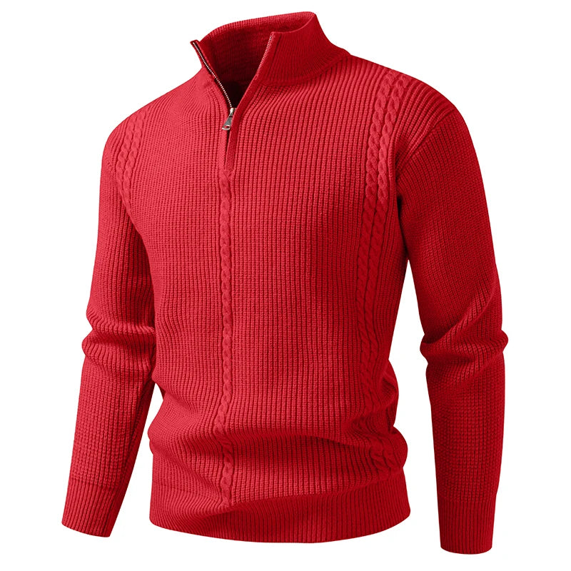 Autumn Winter Half Zipper Stand Collar Knit Sweater Men Solid Color Warm Long Sleeve Casual Fashion Loose Knitted Pullovers Man