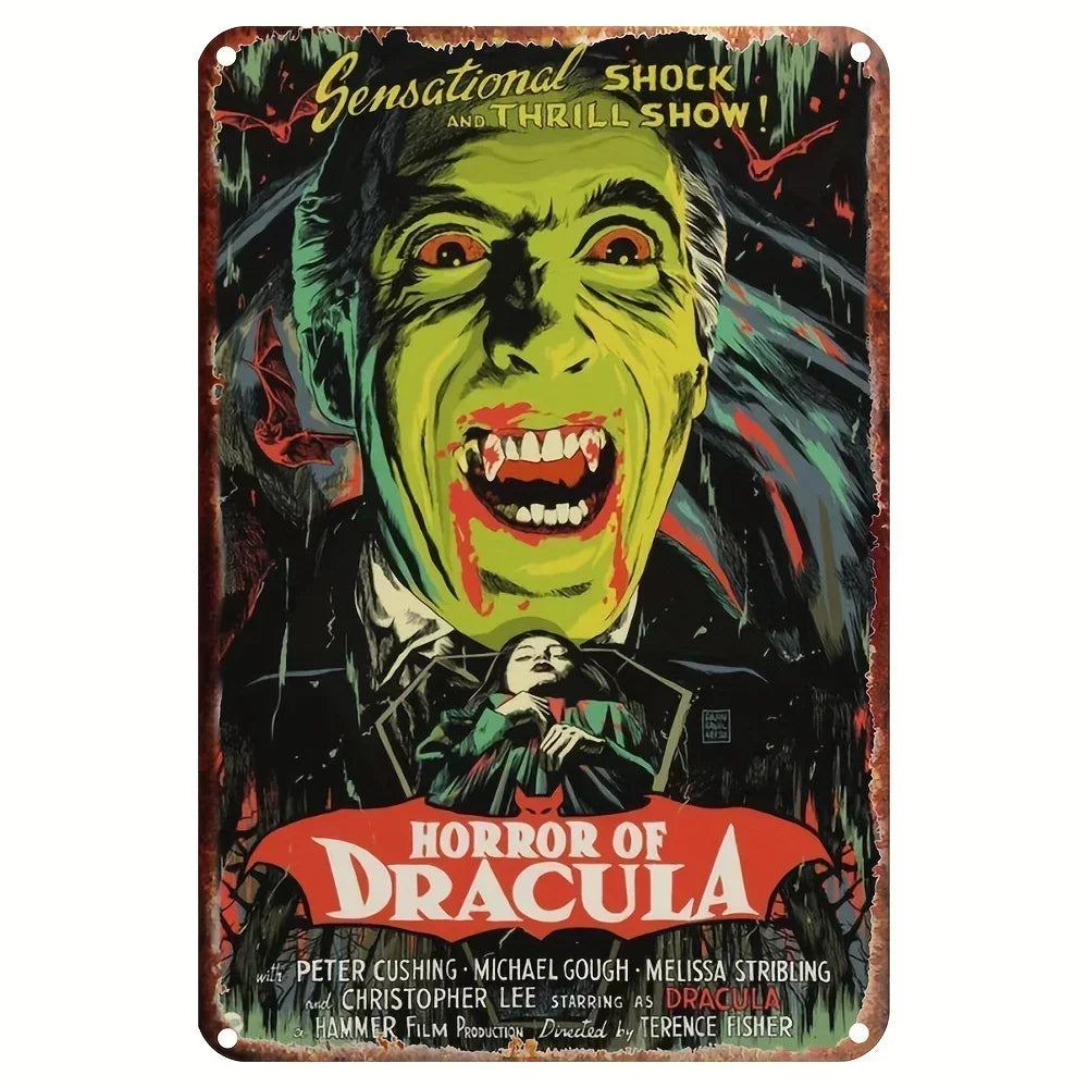 1PC Halloween Metal Sign Horror Movie Theme Shabby Iron Painting Tin Signs Wall Art Man Cave Film Theater Club Home Decoration