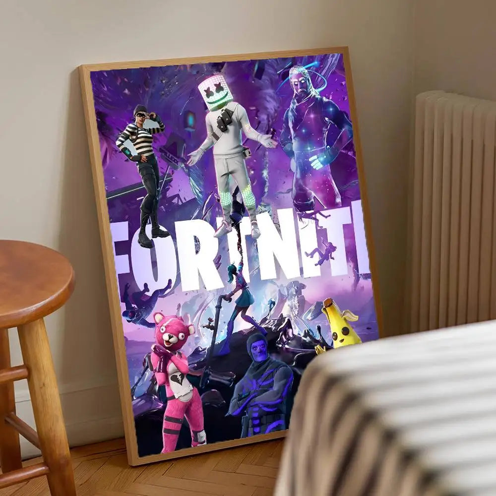 1pc F-Fortnites Game Poster Stickers Print Wall Art Canvas Painting Waterproof For Living Room Bedroom Home Decor