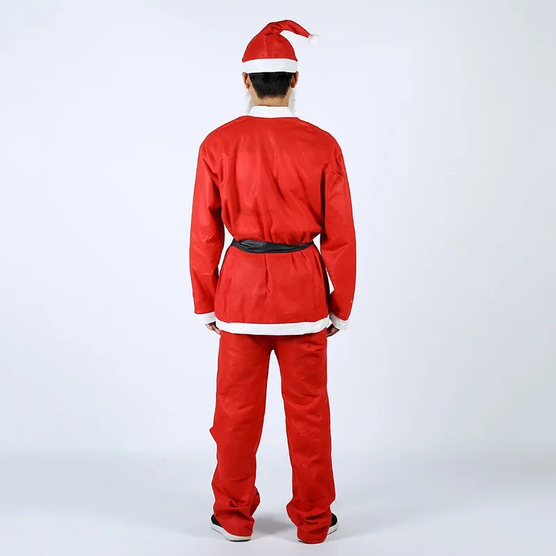 Red Classic Non-woven Santa Claus Costume Christmas Performance Cosplay Show Holiday Adult Boys Girls Decorative Clothes Unisex