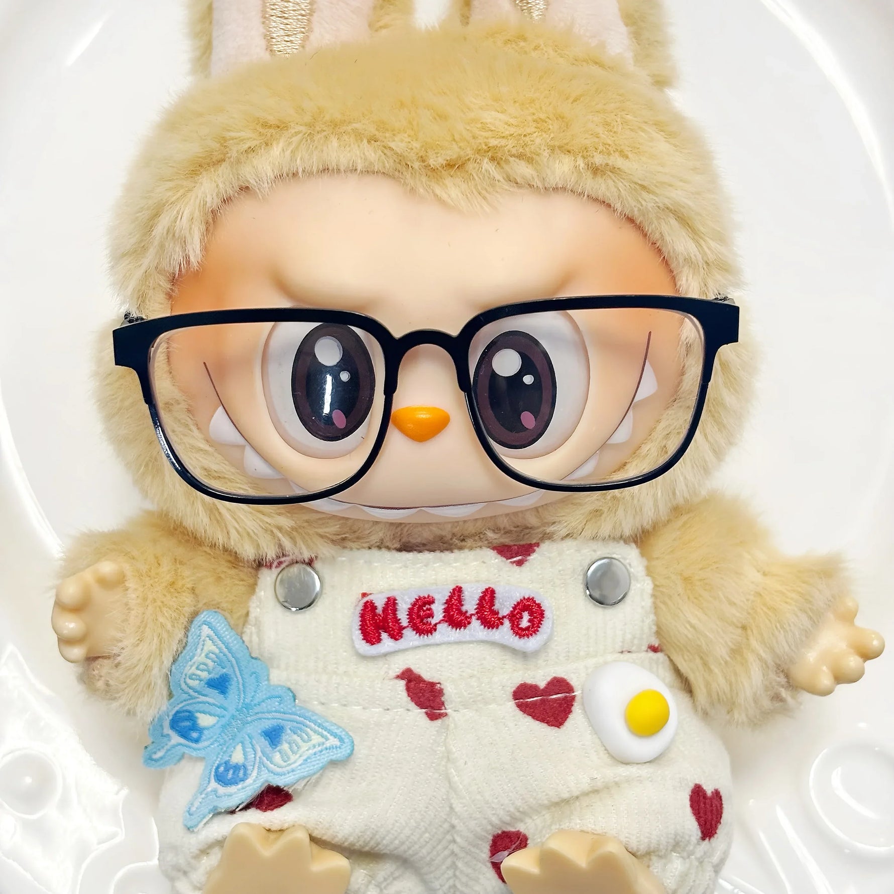 Striped shirt curled jeans set clothes For 15/17cm labubu doll outfit  Metal frame glasses For labubu doll Accessories