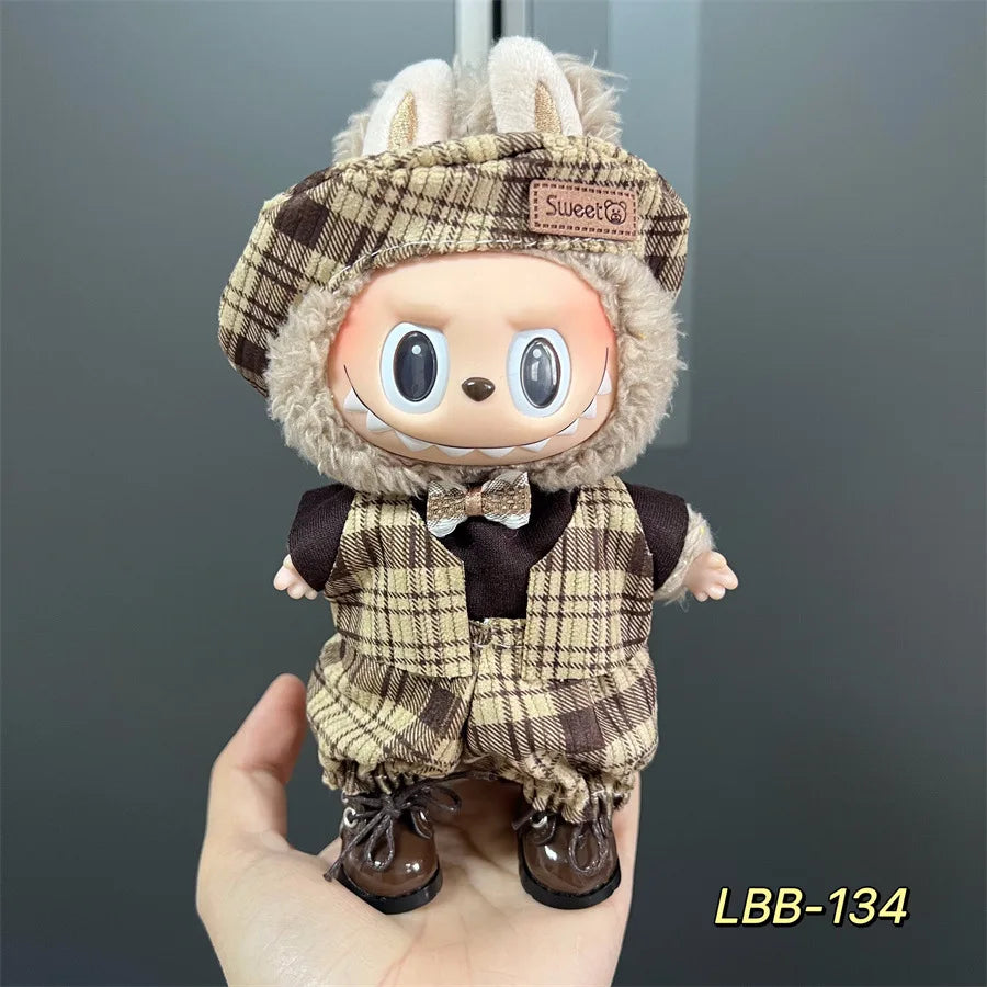 Cute Mini Plush Doll Clothes for 17cm Labubu Many Kinds of Overalls Clothes Accessories