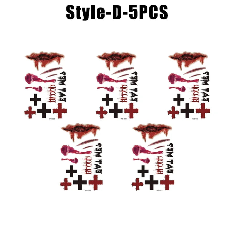 Horror Realistic Fake Bloody Wound Stitch Scar Scab Waterproof Temporary Tattoo Sticker Halloween Masquerade Prank Makeup Props