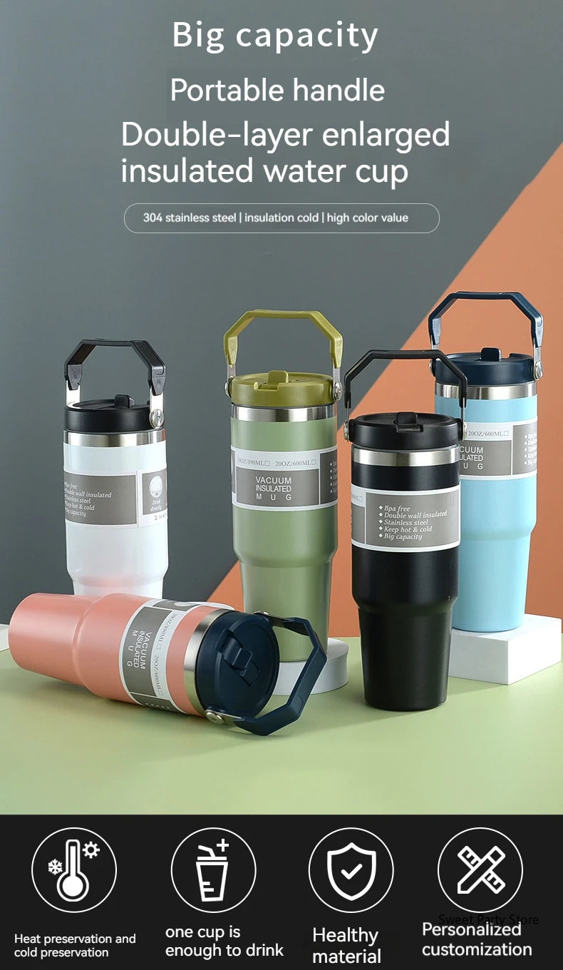20oz/30oz Stainless Steel Thermos Mug With Straw Keeps Cold and Heat Thermal Mug Tumbler Outdoor Sports Thermal Water Bottle