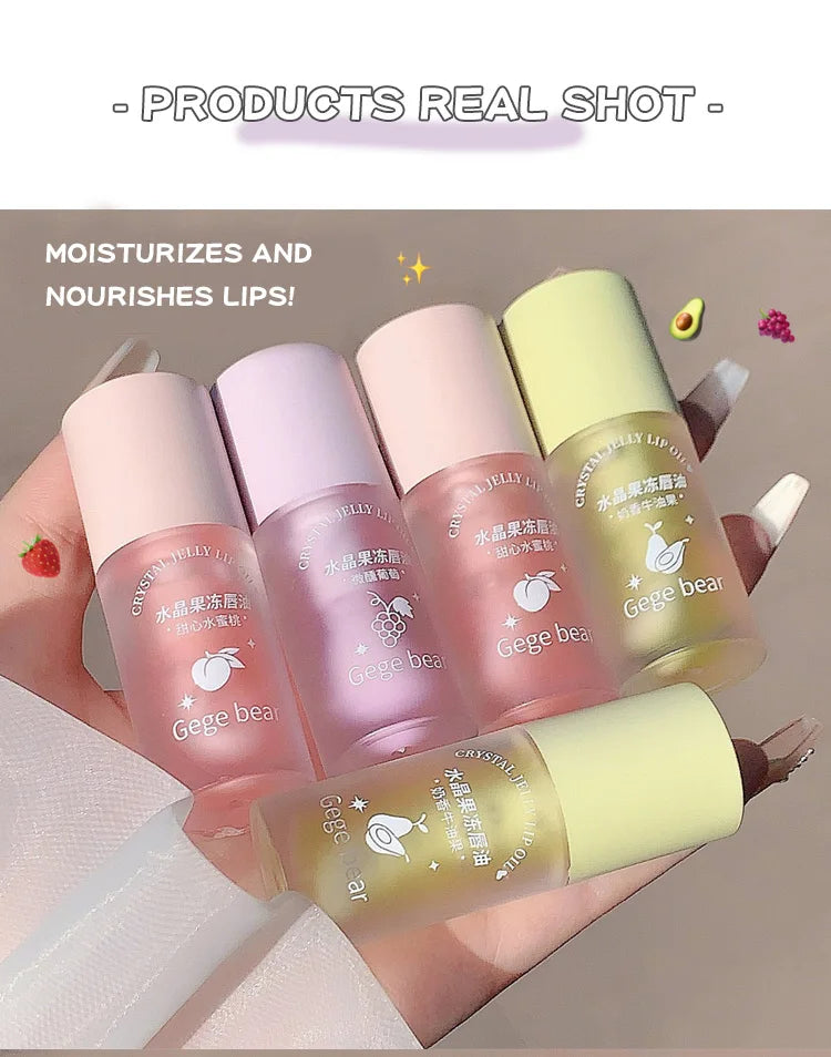 Gege Bear Crystal Jelly Fruit Lip Oil Peach Grape Avacado Hydrating Moisturizing Nourishing And Lightening Lips Line