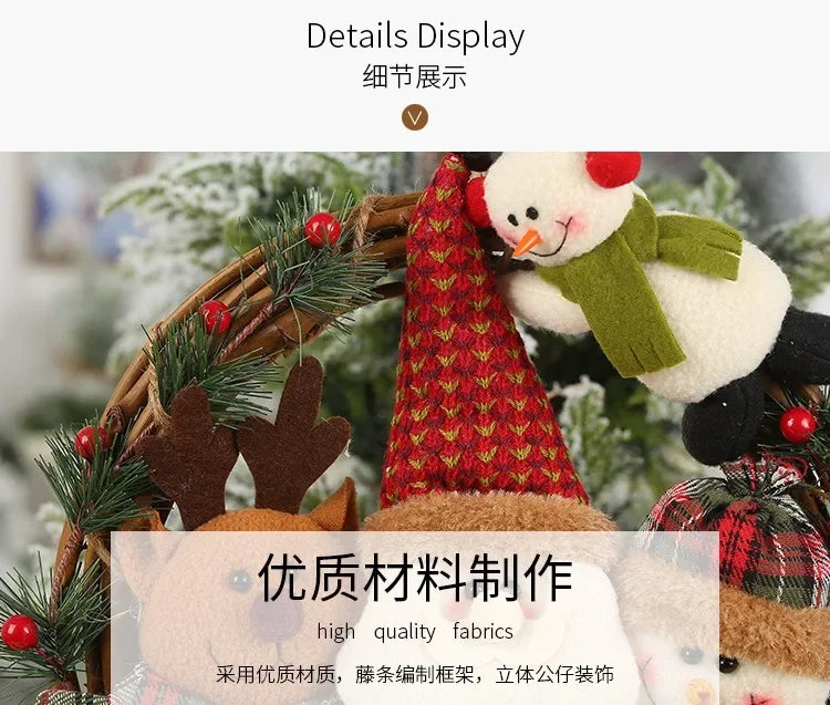 Christmas Vine Ring Wreath Cartoon Santa Claus Elk Snowman Rattan Xmas Wreath Hanging Pendant Noel Navidad Merry Christmas Decor