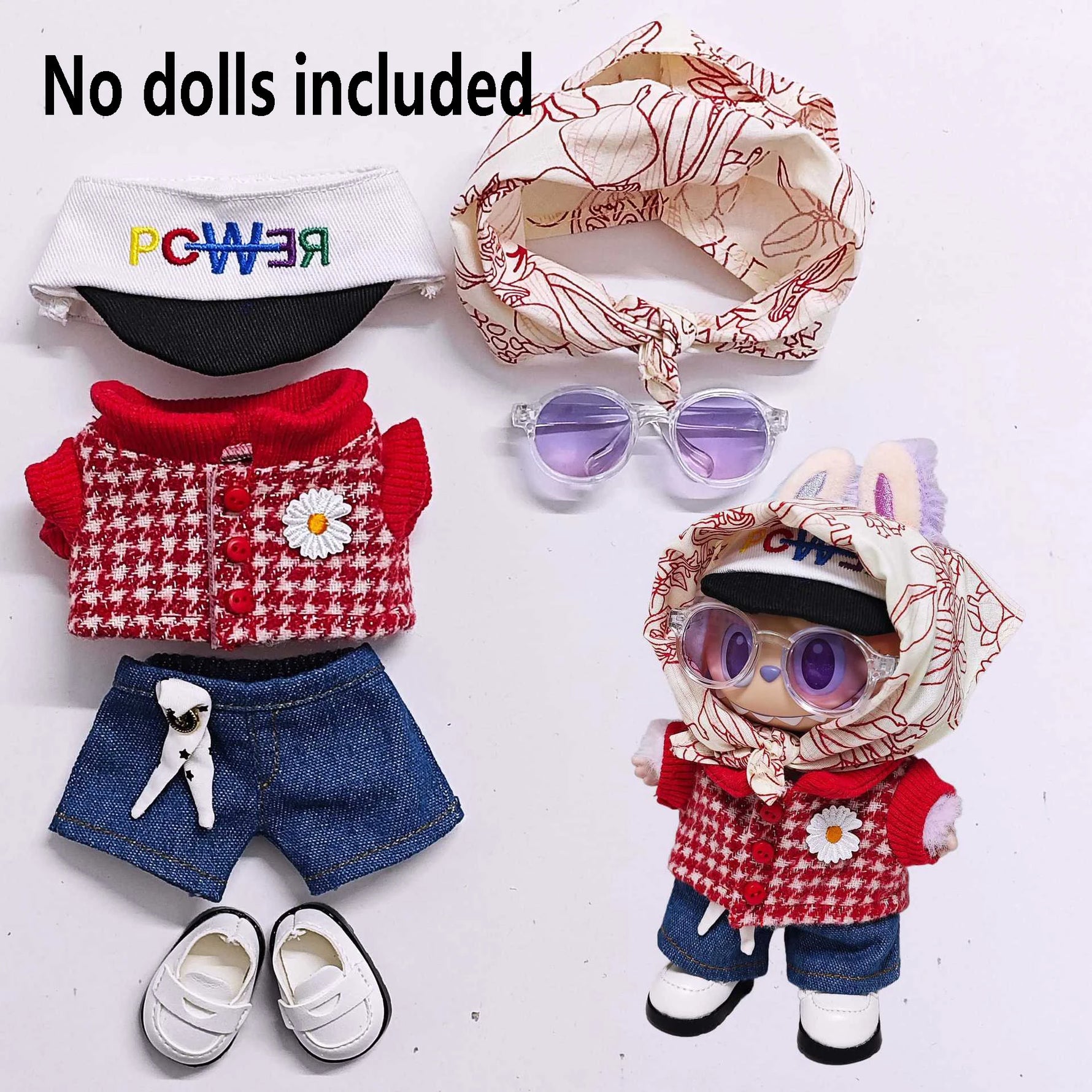 For Labubu Selects 15cm / 17cm Red GD Clothes, Jeans Set, Labubu Universal Clothing