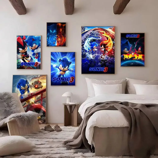 Cartoon Cool S-Sonic-ES Classic Vintage Posters Decoracion Painting Wall Art White Kraft Paper Kawaii Room Decor