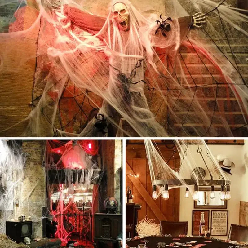 Halloween Decorations Artificial Spider Web Super Stretch Cobwebs with Fake Spiders Scary Party Scene Decor Horror House Props