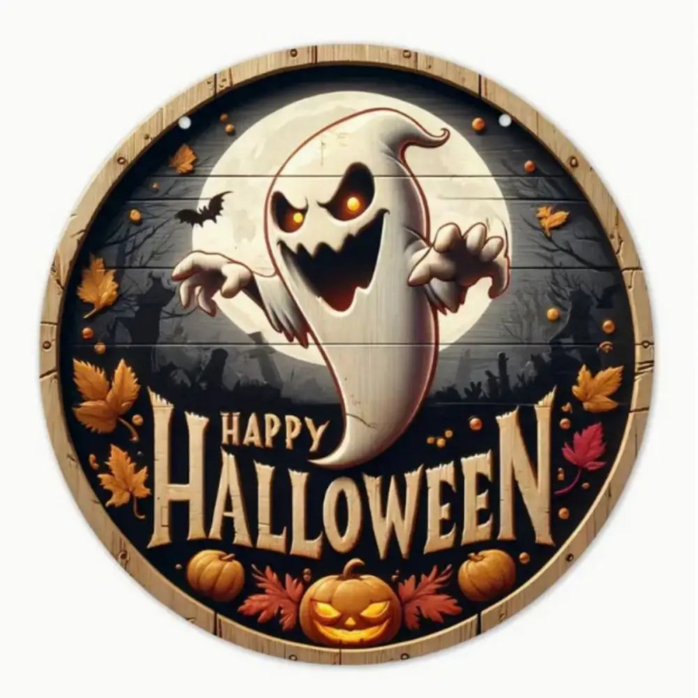 Halloween Wooden Wreath Logo Retro Pumpkin Head Horror Art Decoration Home Garden Courtyard Wooden Hanging Pendant Outdoor Props