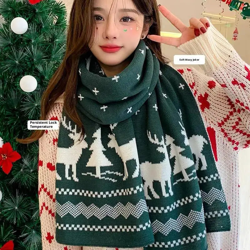 Christmas Atmosphere Santa Claus Knitted Red Scarf For Women New Style Warm Neck Protection Knitted Scarf Versatile Shawl