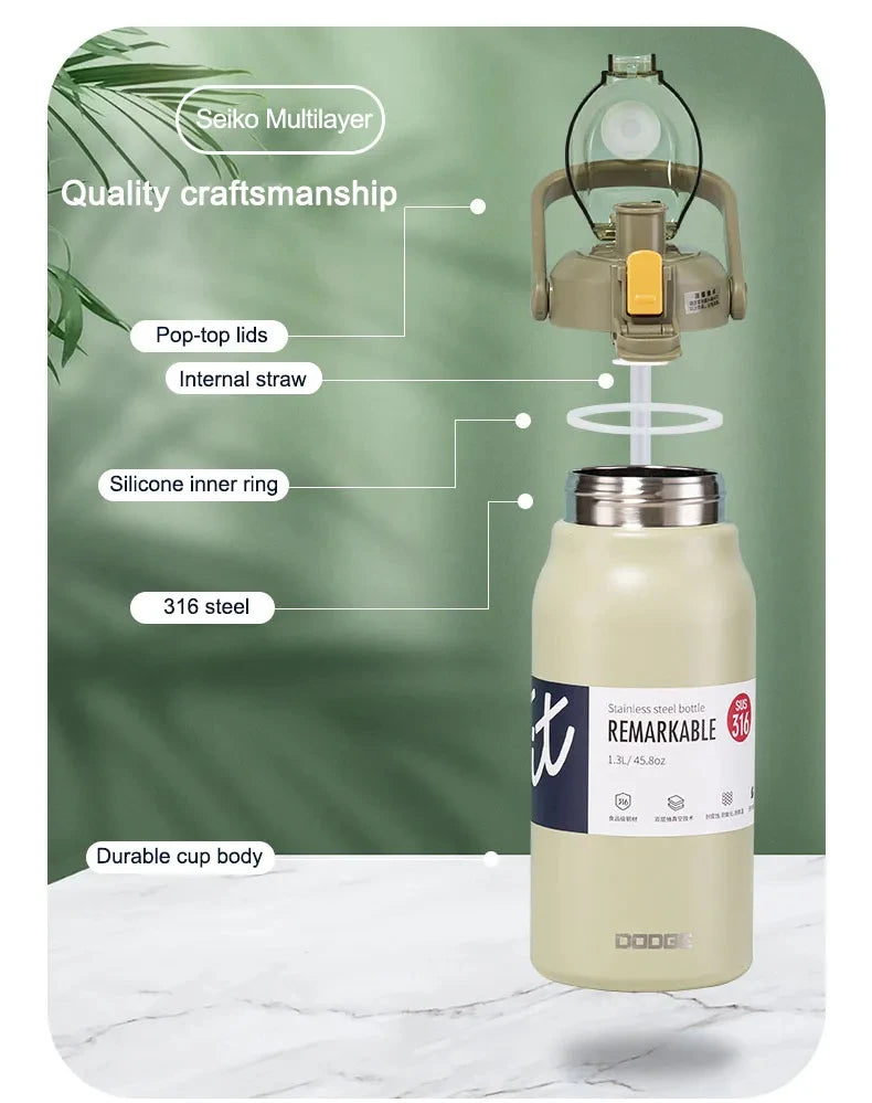 Tumbler Thermo Bottle Large Capacity With Straw Stainless Steel Thermal Water Bottle Cold and Hot Thermos Cup Vacuum Flask Gym