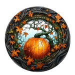 2D Halloween pumpkin circular acrylic sign, suitable for windows, porches, classrooms, courtyards, Halloween decorations, gifts