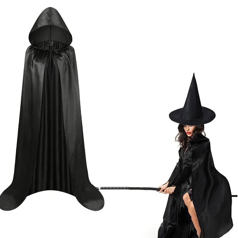 1 Halloween Wicked Witch, Death Cloak With Hat, Classic Long Style, Role Playing Party Dress, Suitable For Both Men and Women