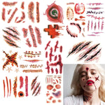Horror Realistic Fake Bloody Wound Stitch Scar Scab Waterproof Temporary Tattoo Sticker Halloween Masquerade Prank Makeup Props