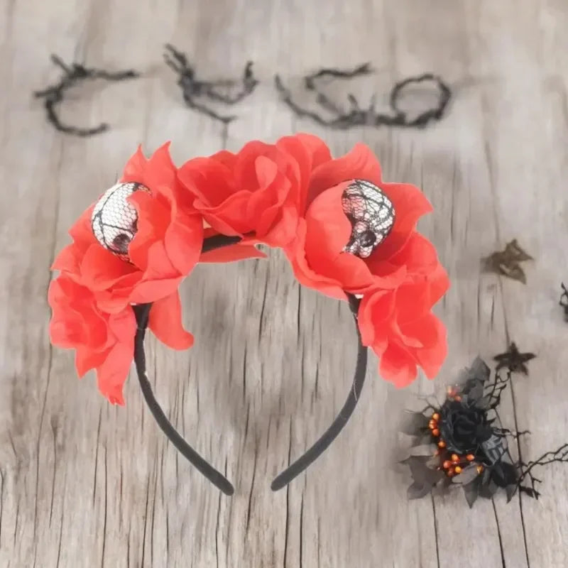 1/3PCs Halloween Headband Skull Flower Decoration Headwear Party Favors Supplies Photo Booth Props for Women Cosplay Costume
