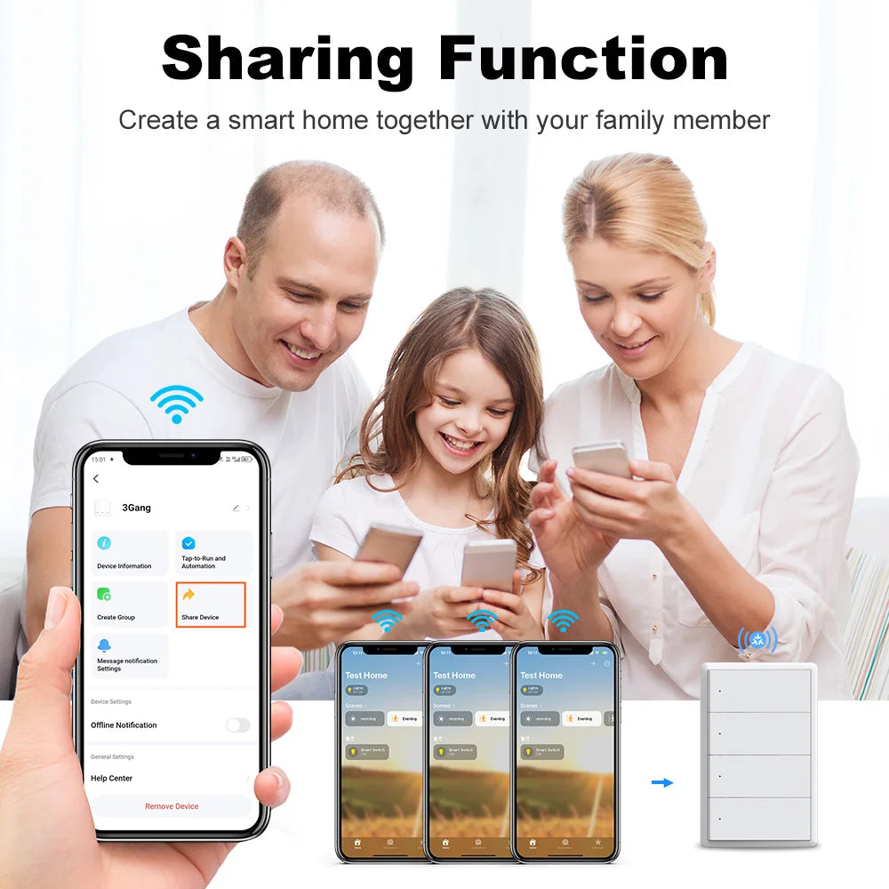 Manhot Matter WiFi Smart Wall Light Switch 1 2 3 4 Gangs with Neutral Wire Push  Physical Light Switches work with Homekit App