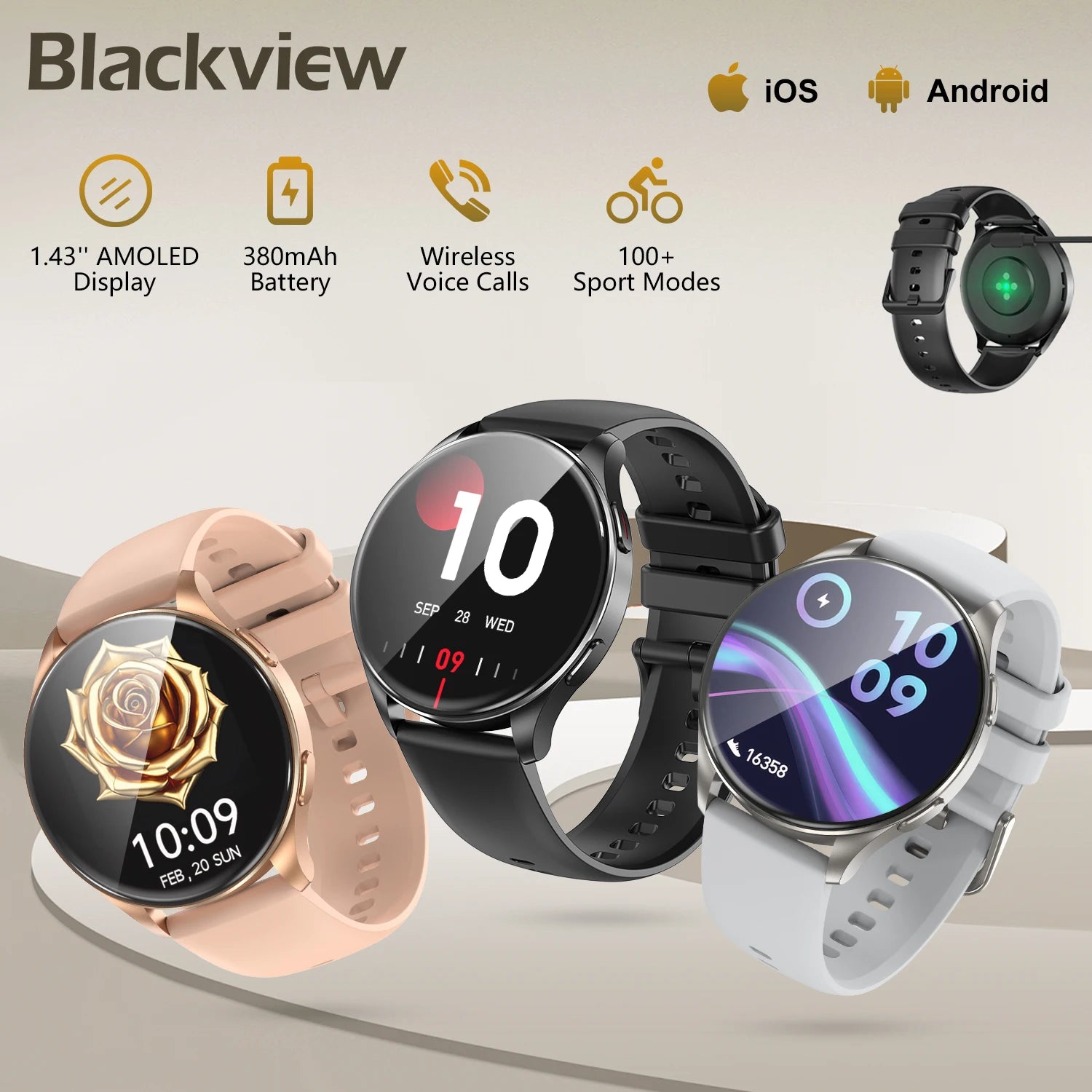 Blackview X20 Smart Watch with Health Monitoring Fitness Tracking 1.43” HD AMOLED Screen Bluetooth Watches for Men Women Gifts
