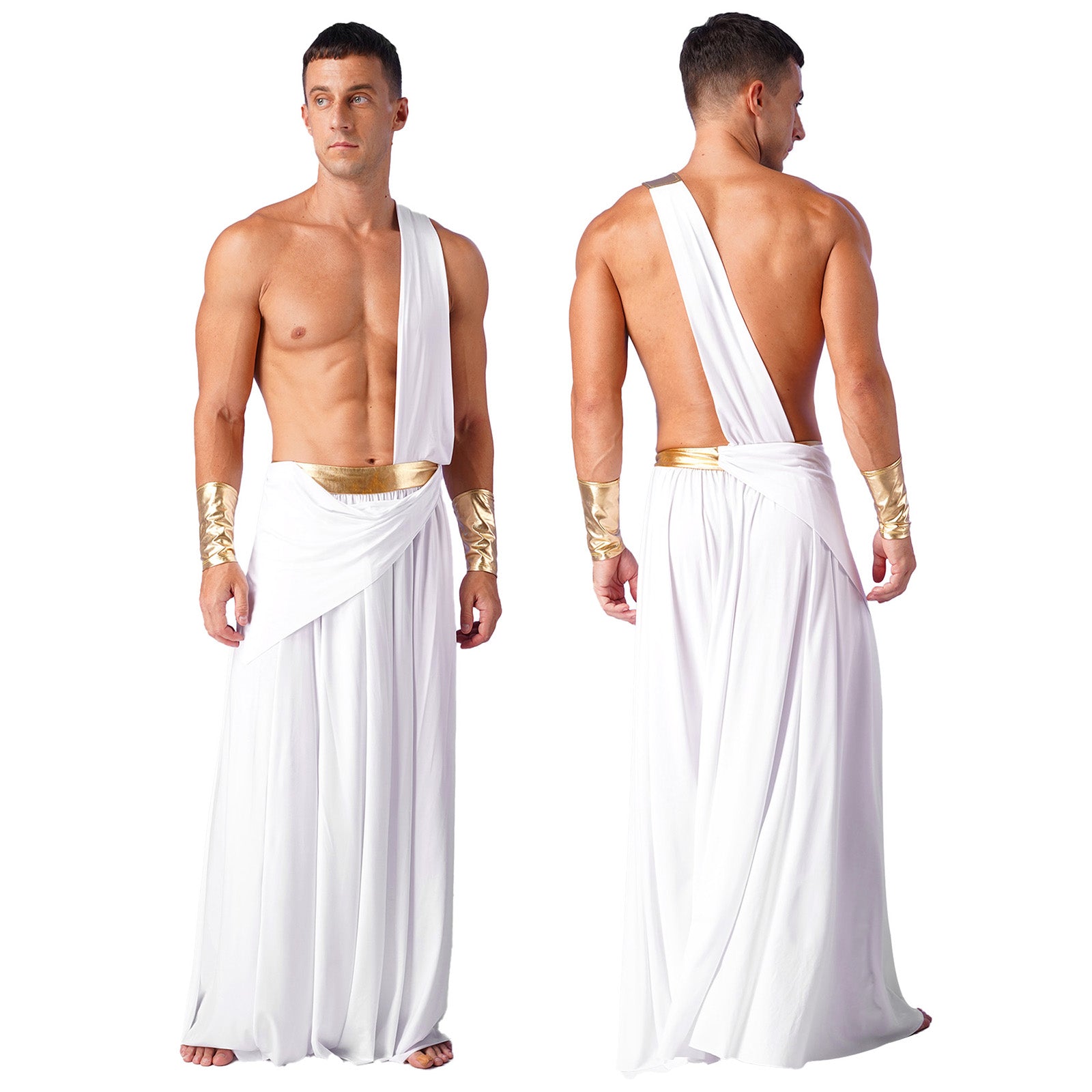 Mens Ancient Greek God Toga Gladiator Costumes Roman Emperor One Shoulder Sleeveless Robe Halloween Medieval Warrior Outfits