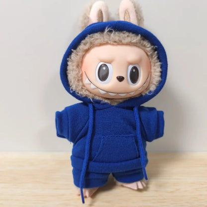 17cm Labubu Doll Black Hoodie Sweatshirt and Pants Set for Doll DIY Outfit Gift