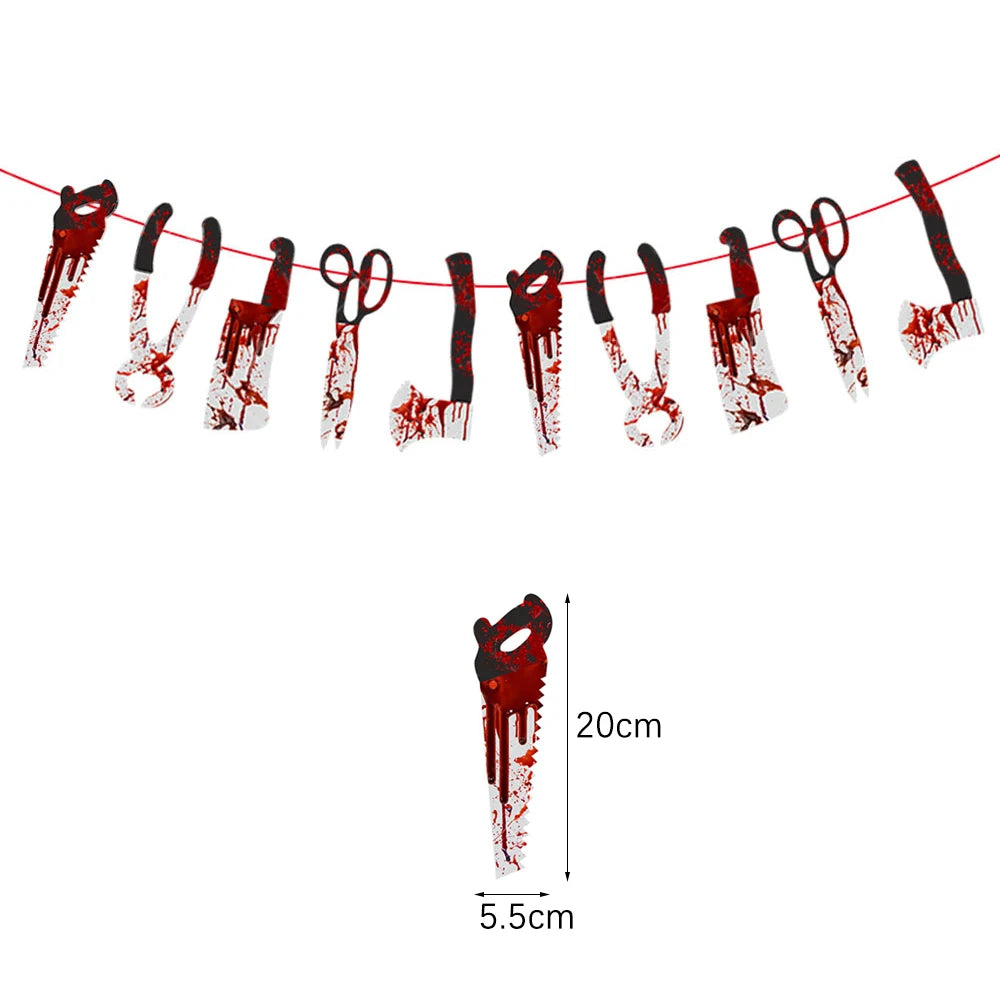 Halloween Terror Banner Blood Hand Foot Knife Skeleton Horror Flag Pulling Ghost Festival Decor Happy Halloween Party Decor