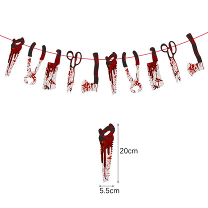 Halloween Terror Banner Blood Hand Foot Knife Skeleton Horror Flag Pulling Ghost Festival Decor Happy Halloween Party Decor