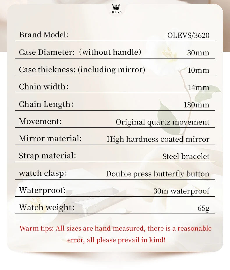 OLEVS 3620 Womens Watches Original Brand Elegant Fashion Quartz Wirtwatch For Ladies Waterproof Luminous Diamond Scale Reloj