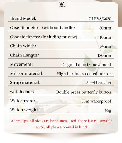 OLEVS 3620 Womens Watches Original Brand Elegant Fashion Quartz Wirtwatch For Ladies Waterproof Luminous Diamond Scale Reloj