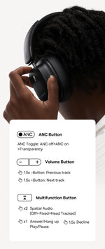 Baseus Bowie 30 Max Bluetooth Headphones 45dB Noise Cancellation Hi-res LDAC Over Ear Headset 3D Spatial Audio Wireless Earphone