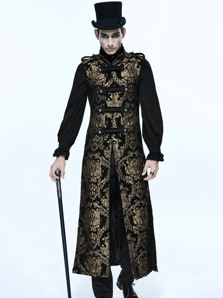 Medieval Retro Men Dust Coat Medium Style Steam Punk Cosplay Costumes Palace Dress Jacquard Men's Jackets Halloween Costume