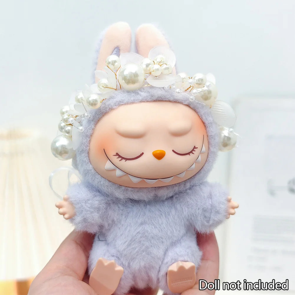 Bow Dress For 17cm Ropa Labubu Mini Doll Clothes Matching Pearl Hair Accessory Fahion Style Labubu V2/V3