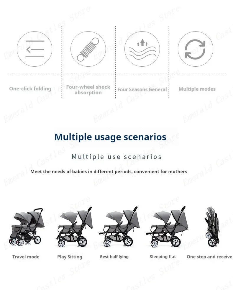 EU STOCK Twin strollers Double kids two seats strollers foldable carriage wholesale baby stroller Front and rear seats