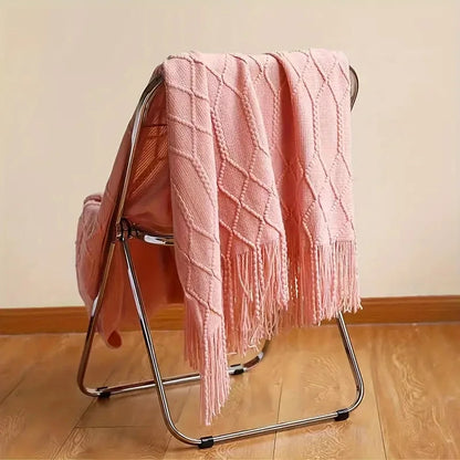 Khaki Gift Knitted Blanket with Tassels Chunky Vintage Luxury Farmhouse Throw Bedspread Oversized Blanket Cover Manta Para Sofá