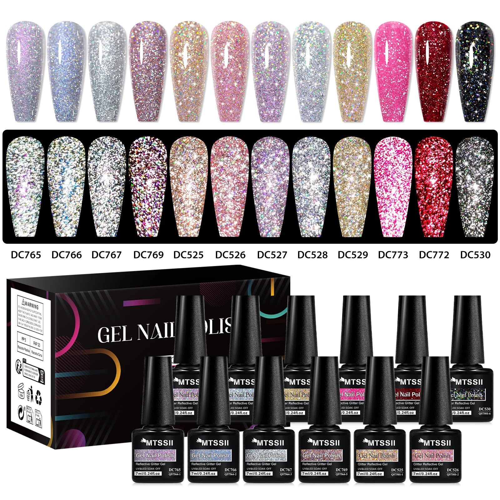 12pcs Glitter Gel Nail Polish Set Sparkling Glitter Semi Permanent Soak Off UV Gel Varnish Nail Manicure With Box Nail Supplies