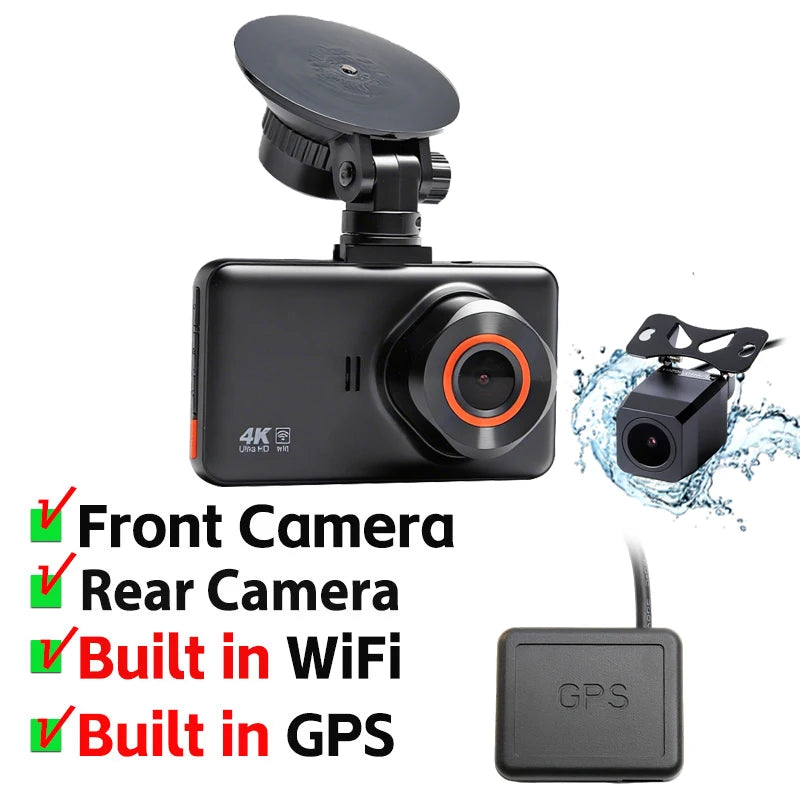 4K+2K Front and Rear Dash Cam Built-in WiFi 3 Inch IPS Car Video Camera WDR Night Vision G-Sensor 24H Parking Mode APP Control