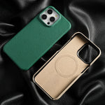 for Magsafe Case for iPhone 17 15 16 Pro Max Air 16Pro Natural Cowhide Lychee Leather Magnetic Protector Luxury Phone Back Cover