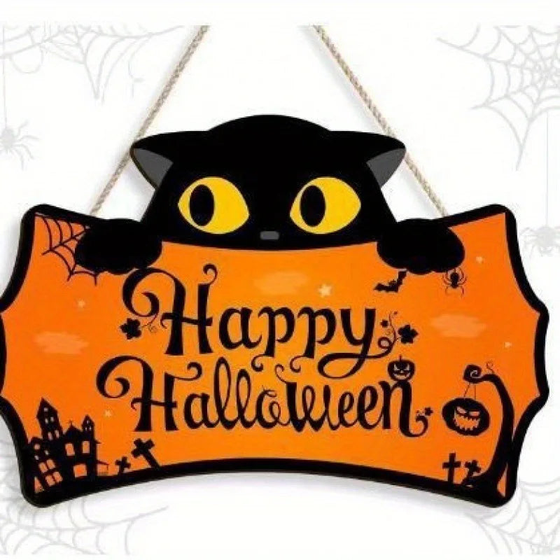 Halloween Decorations Peeping Black Cat Wooden Holiday With Rope Hanging Sign Holiday Dress Up Porch Hanging Ornaments