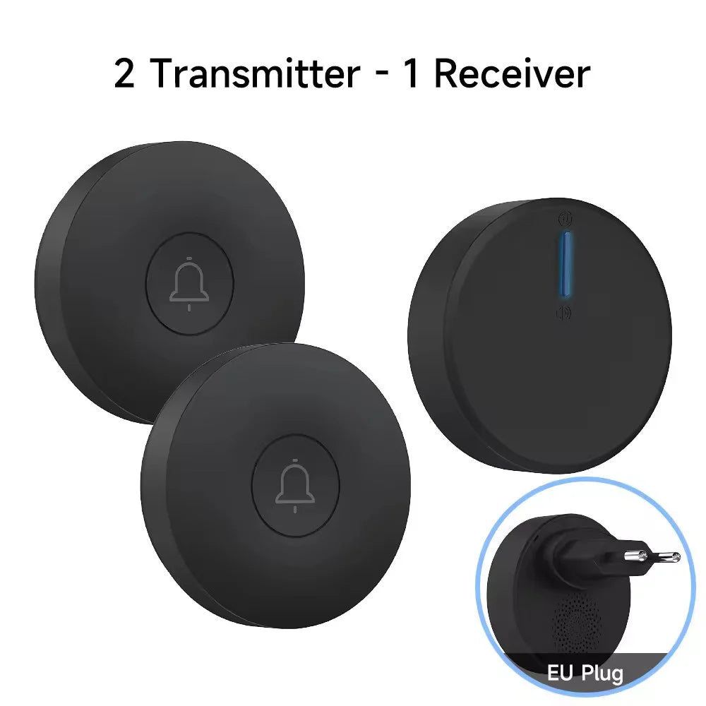 Circular Black Self Powered Wireless Doorbell AC 110v 220v US/EU Plug With 60 Rings Waterproof Long-Distance Kinetic Door Bell
