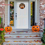 Halloween Round Wooden Signage - Cute Ghost, Pumpkin, Witch Hat Design, Suitable for Home, Door, Garden, Halloween Decoration