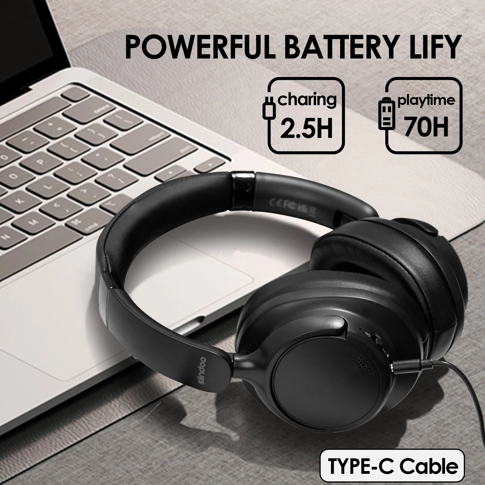 Siindoo New JH-ANC630 Active Noise Cancelling Wireless Headphones Over Ear Bluetooth earphones with Mic 70H Playtime Clear Calls