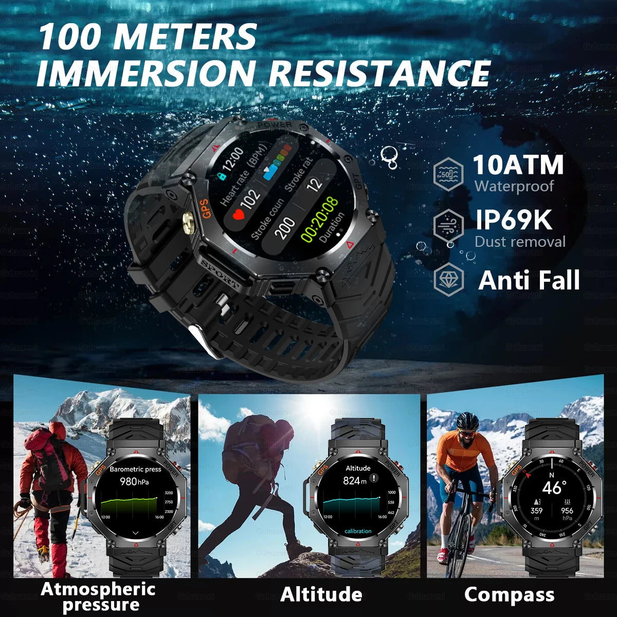 2025 New T-Rex 3 Ultra GPS Men SmartWatch 10ATM Waterproof Built-in Dual-band GNSS Compass Military Sport Flashlight Smart Watch