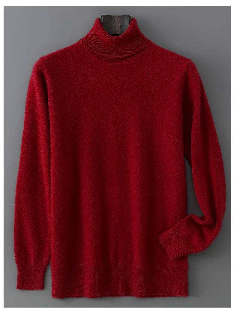 Men's 100% Pure Wool Pullover Sweater For Autumn Winter High Collar Knitted Long Sleeved Loose Solid Color Casual Simple Warmtop