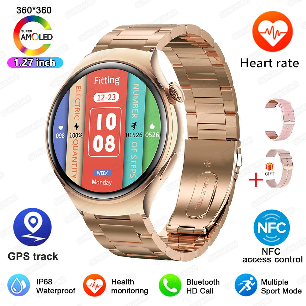 GUHUAVMI Smart Watch Women GPS Trajectory Heart Rate Blood Pressure NFC Bluetooth Call 1.27inch AMLOED Smartwatches Ladies