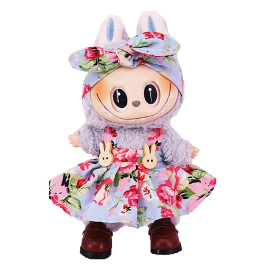 For 17Cm Plush Doll Labubu Clothes Accessories Pants Skirts Cute Overall Doll Shoes Leather Shoes Martin Boots Holiday Gifts