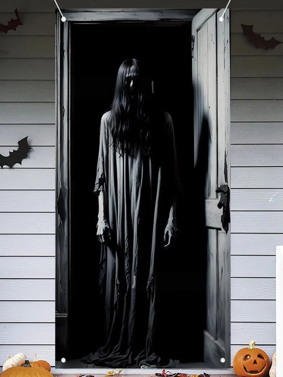Halloween Door Cover, Halloween Door Backdrop Banner Ghost Creepy Devil Go Crazy Terror Theme Scary Halloween Party Decoration S