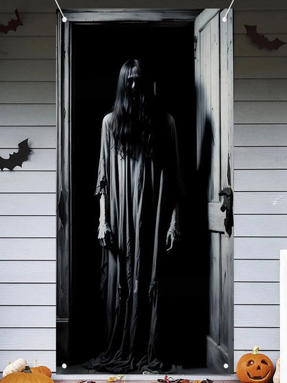 Halloween Door Cover, Halloween Door Backdrop Banner Ghost Creepy Devil Go Crazy Terror Theme Scary Halloween Party Decoration S