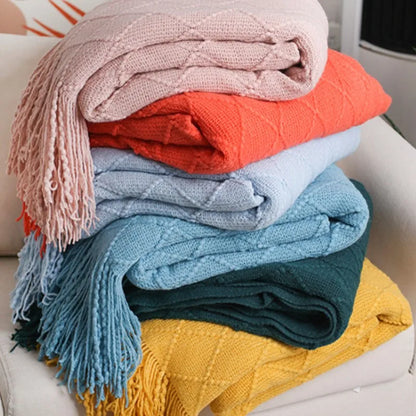 White Boho Throw Blankets Textured Big Knitted Blankets Chunky Vintage Luxury Throw Bedspread Blanket Cover Manta Para Sofá