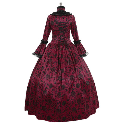 Women Vintage Exquisite Dress Gothic Retro Floral Print Ball Gowns Dress Medieval Renaissance Court Dress Halloween Costume