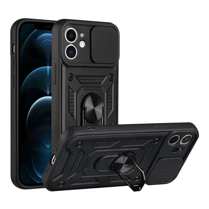Luxury Slide Camera Lens Protection Armor Case for iPhone 17 16 15 14 Plus 13 12 Pro Max Military Grade Bumpers Metal Ring Cover