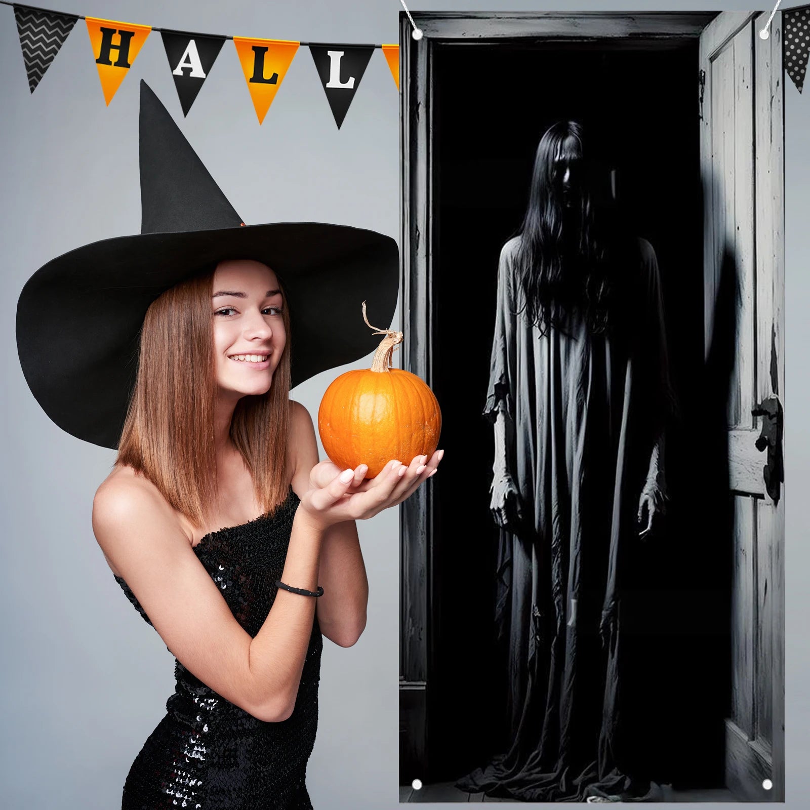 Halloween Door Cover, Halloween Door Backdrop Banner Ghost Creepy Devil Go Crazy Terror Theme Scary Halloween Party Decoration S